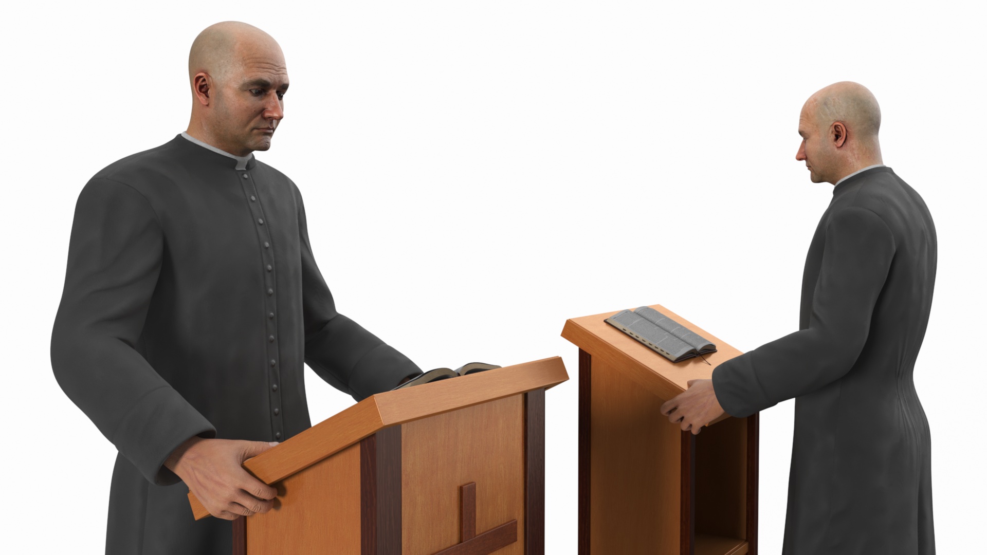 3D Catholic Priest Reads the Bible at the Lectern Ambo