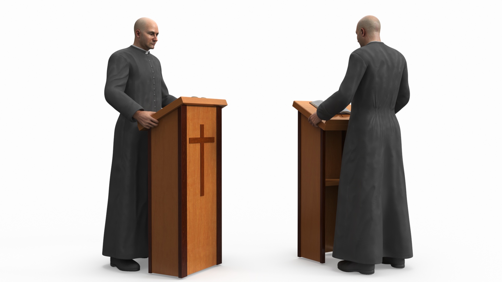 3D Catholic Priest Reads the Bible at the Lectern Ambo
