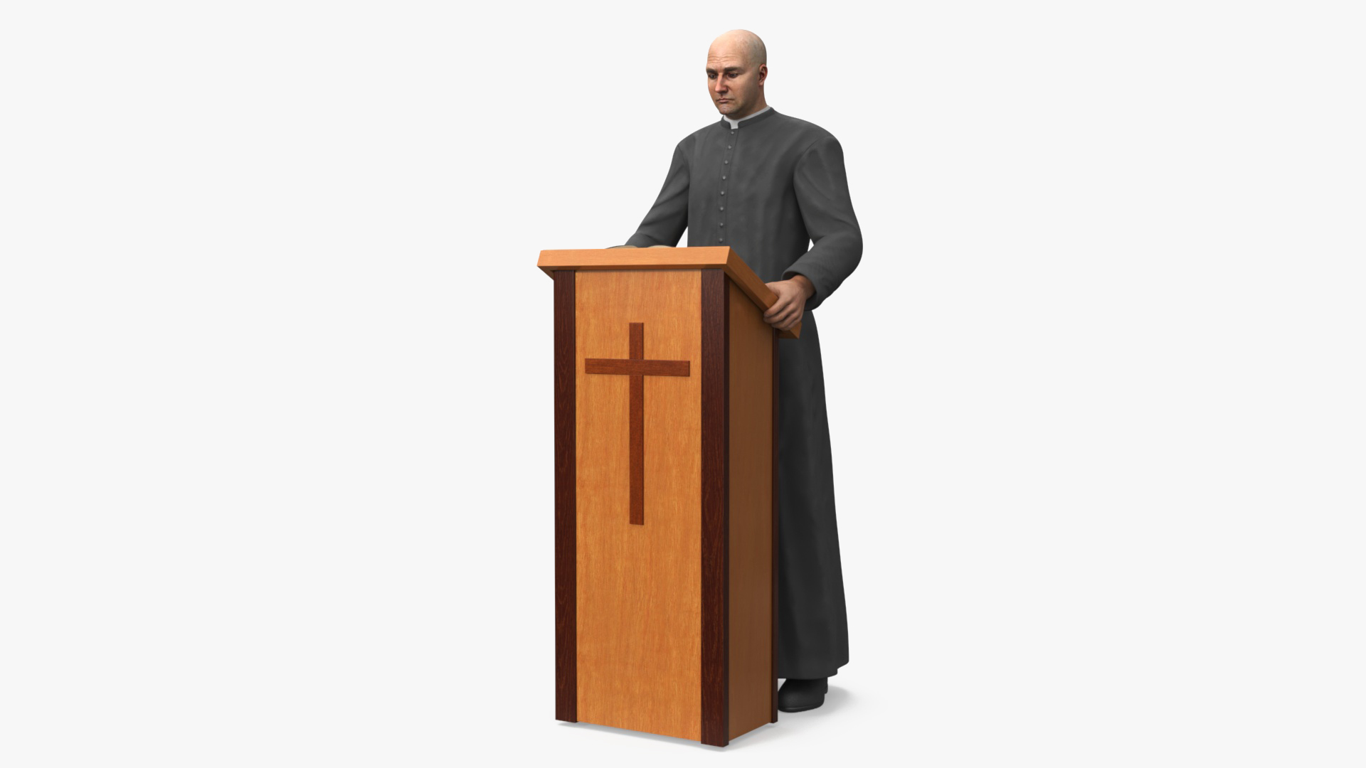 3D Catholic Priest Reads the Bible at the Lectern Ambo