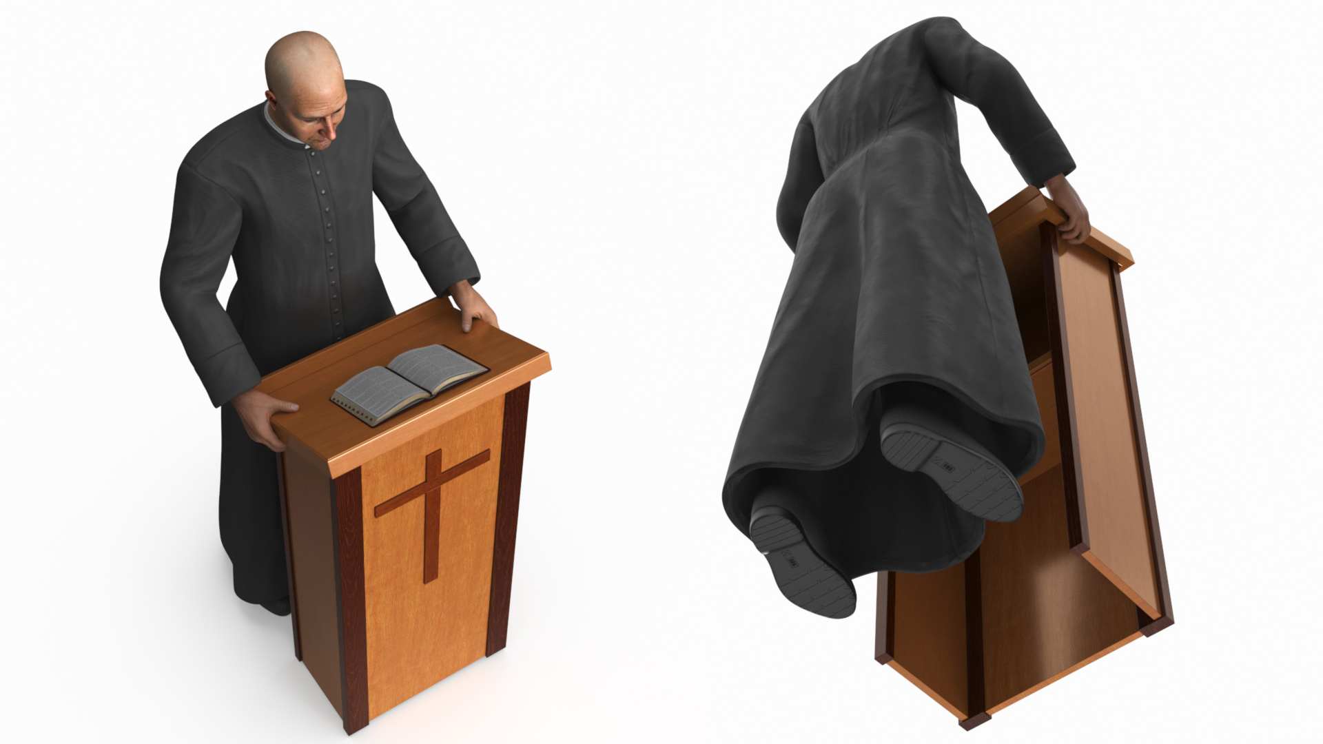 3D Catholic Priest Reads the Bible at the Lectern Ambo