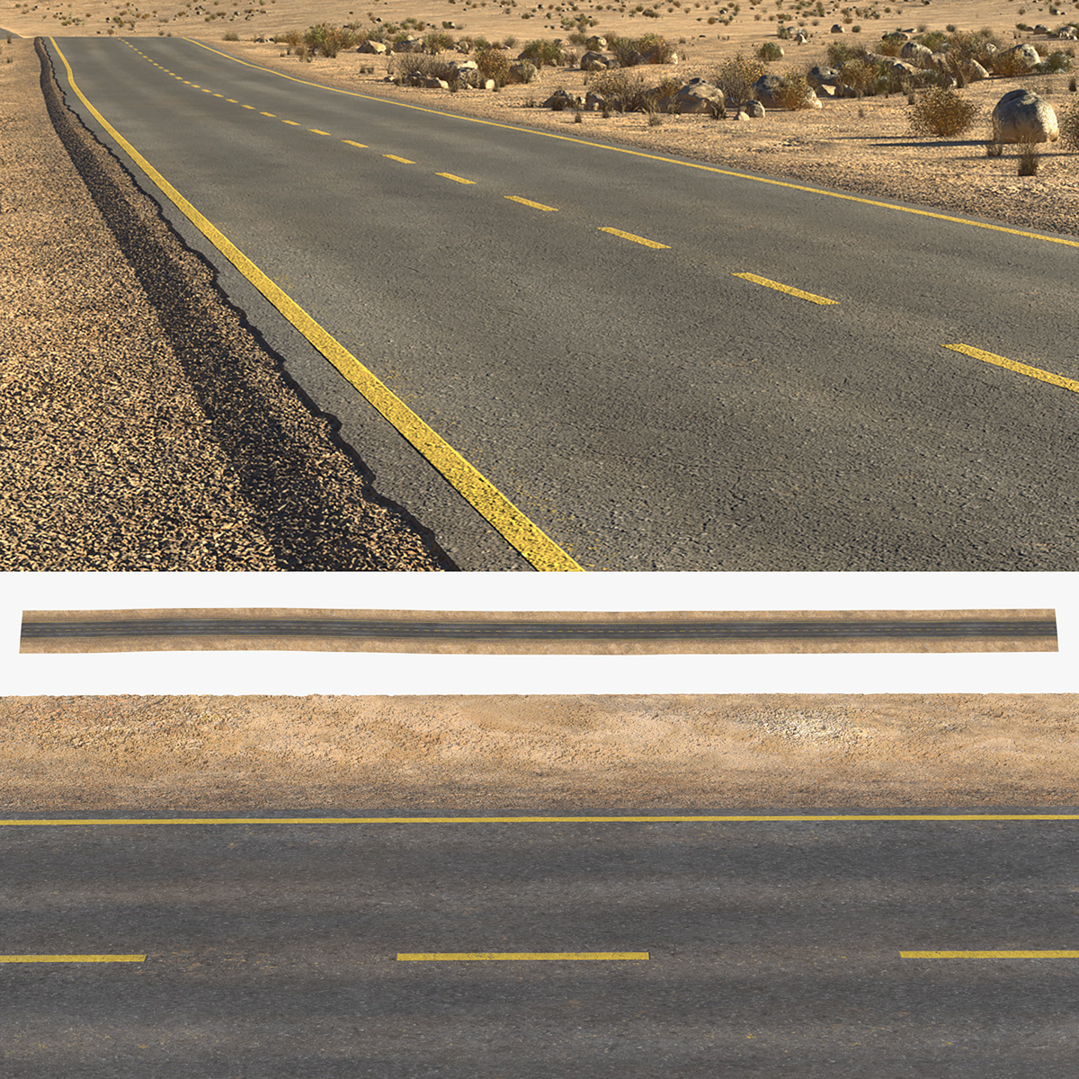 Asphalt Highway Road Segment with Yellow Markings, view 3