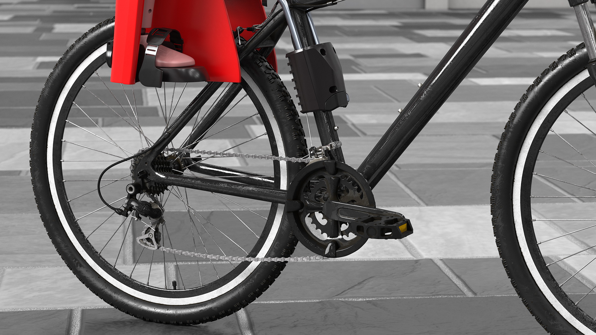 Bike with Child Crash Test Dummy in Safety Seat 3D