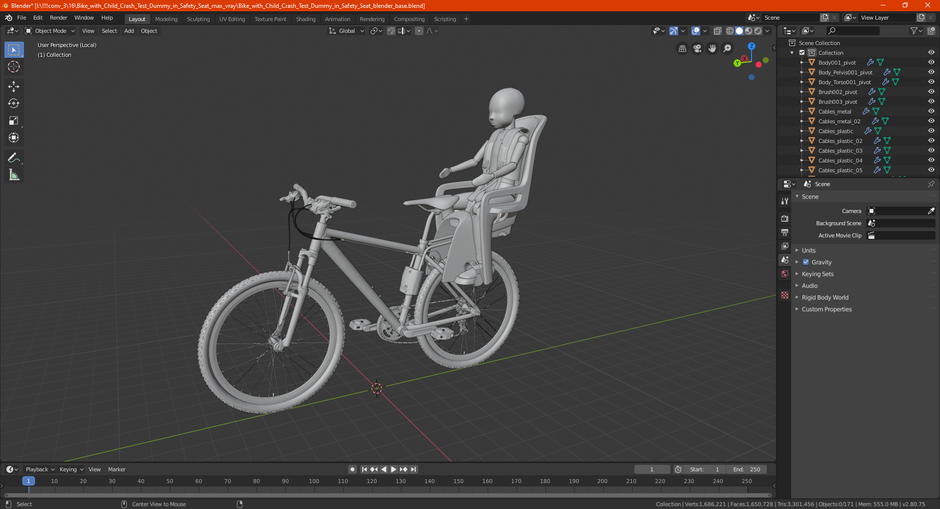 Bike with Child Crash Test Dummy in Safety Seat 3D