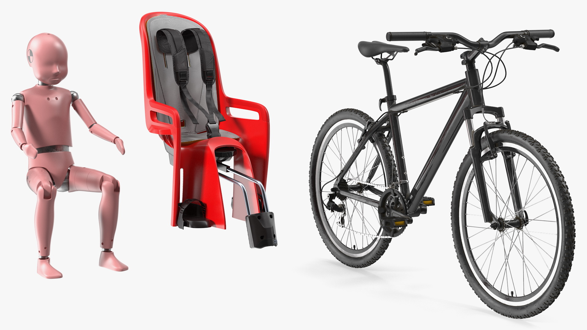 Bike with Child Crash Test Dummy in Safety Seat 3D