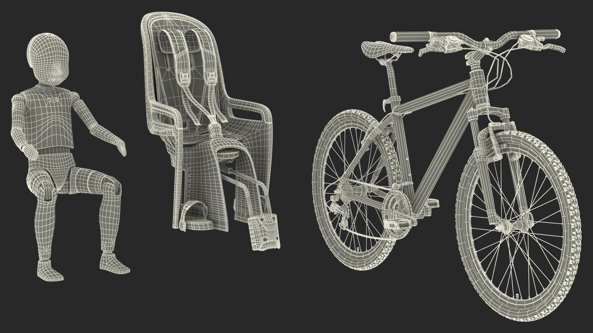 Bike with Child Crash Test Dummy in Safety Seat 3D