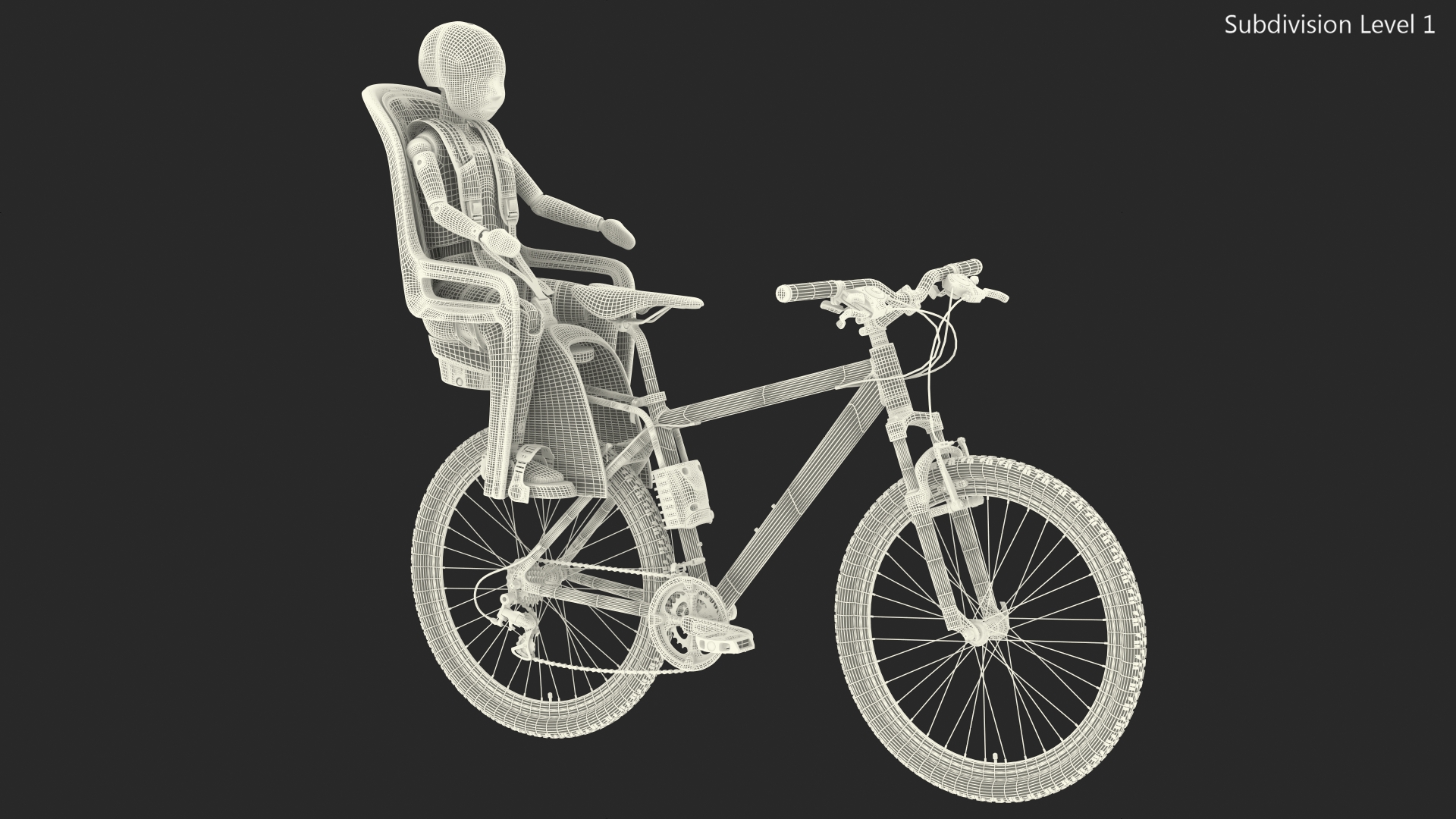 Bike with Child Crash Test Dummy in Safety Seat 3D