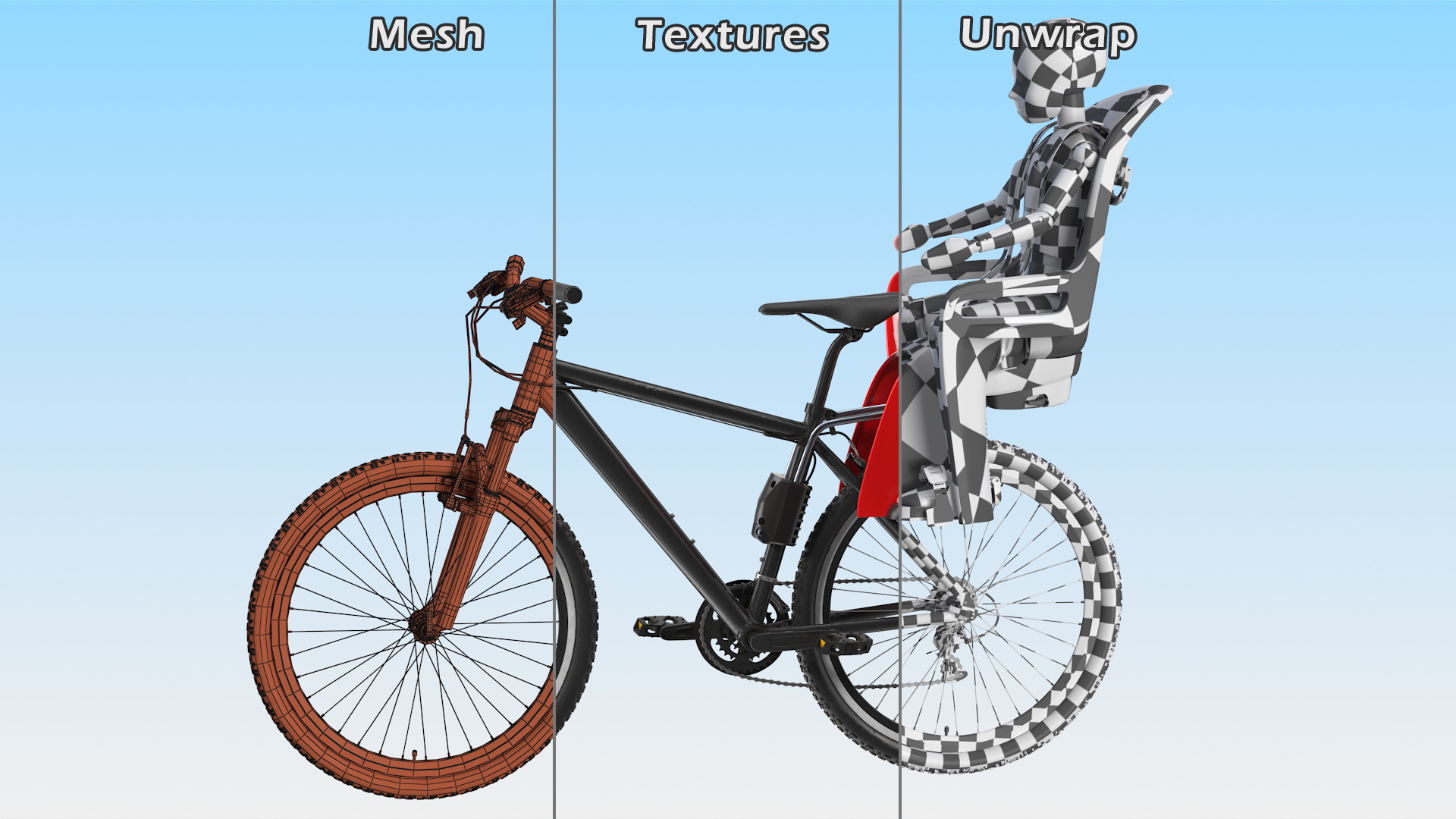 Bike with Child Crash Test Dummy in Safety Seat 3D