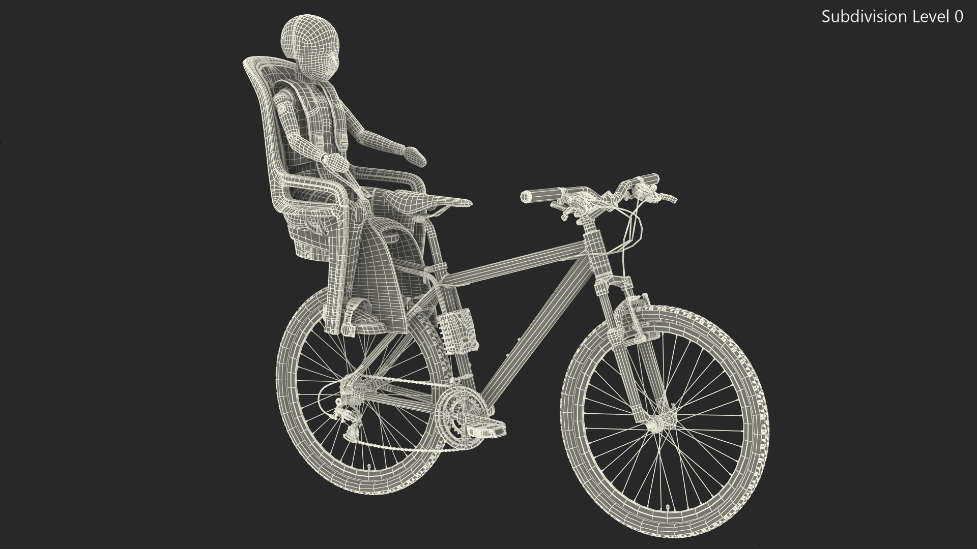 Bike with Child Crash Test Dummy in Safety Seat 3D