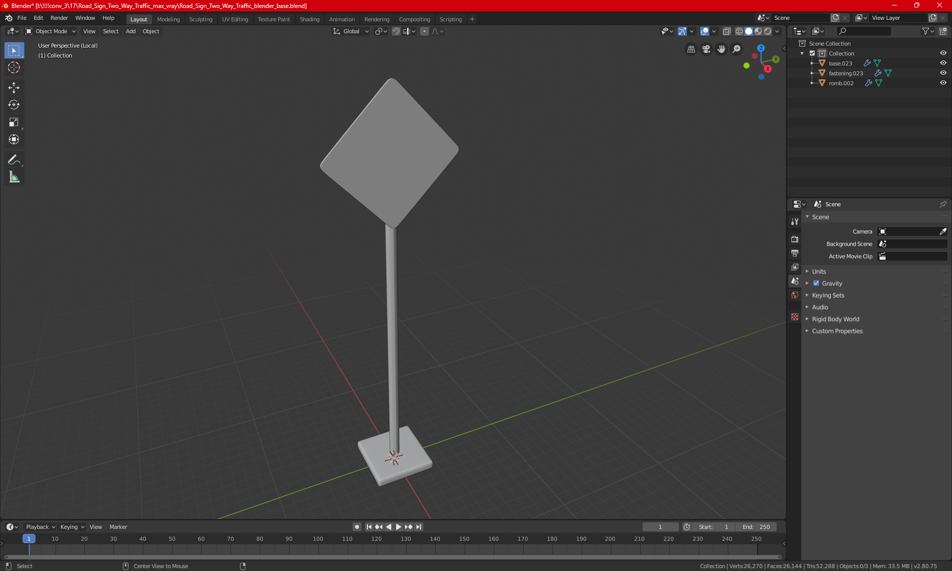 3D model Road Sign Two Way Traffic