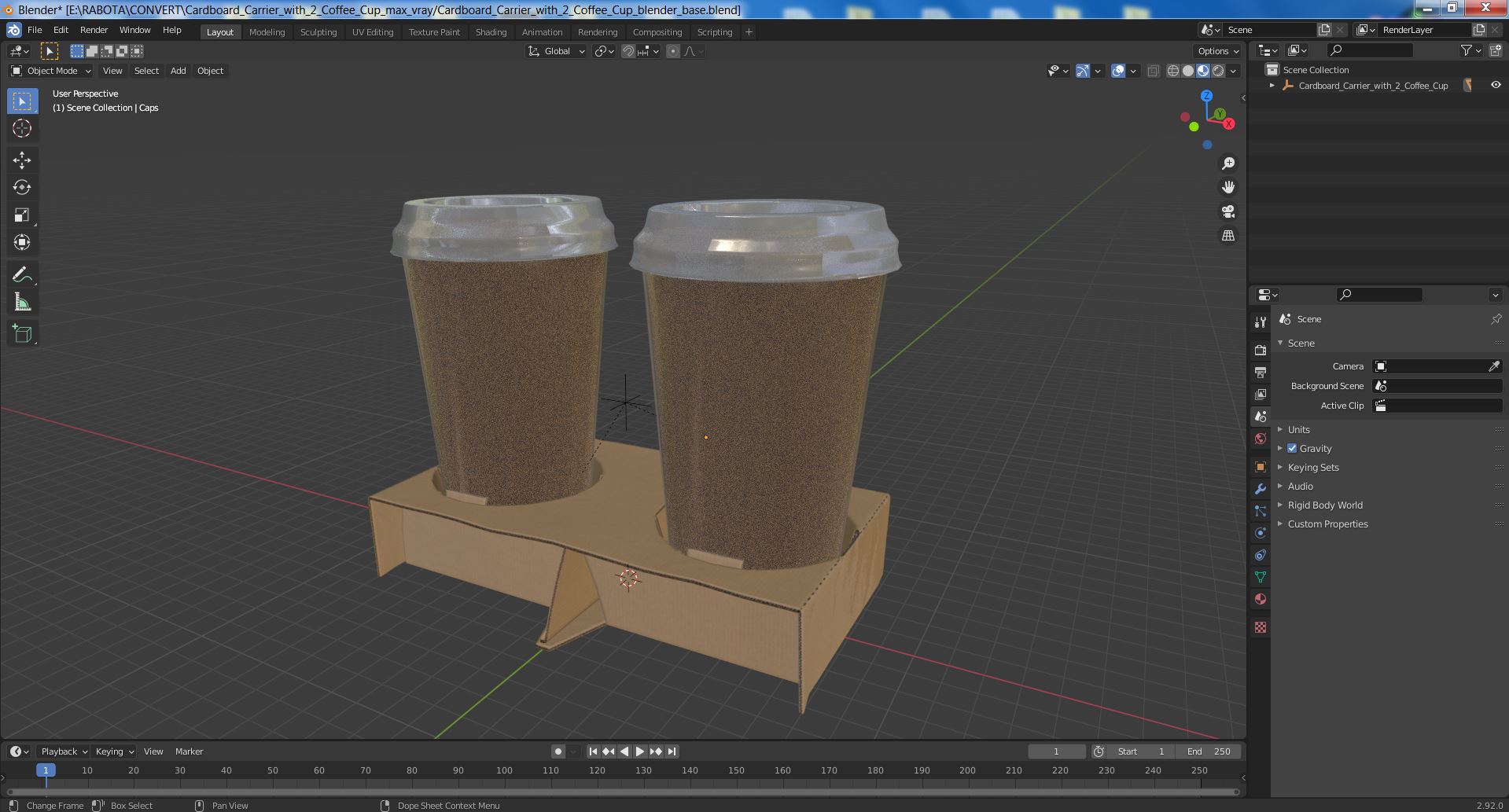3D model Cardboard Carrier with 2 Coffee Cup
