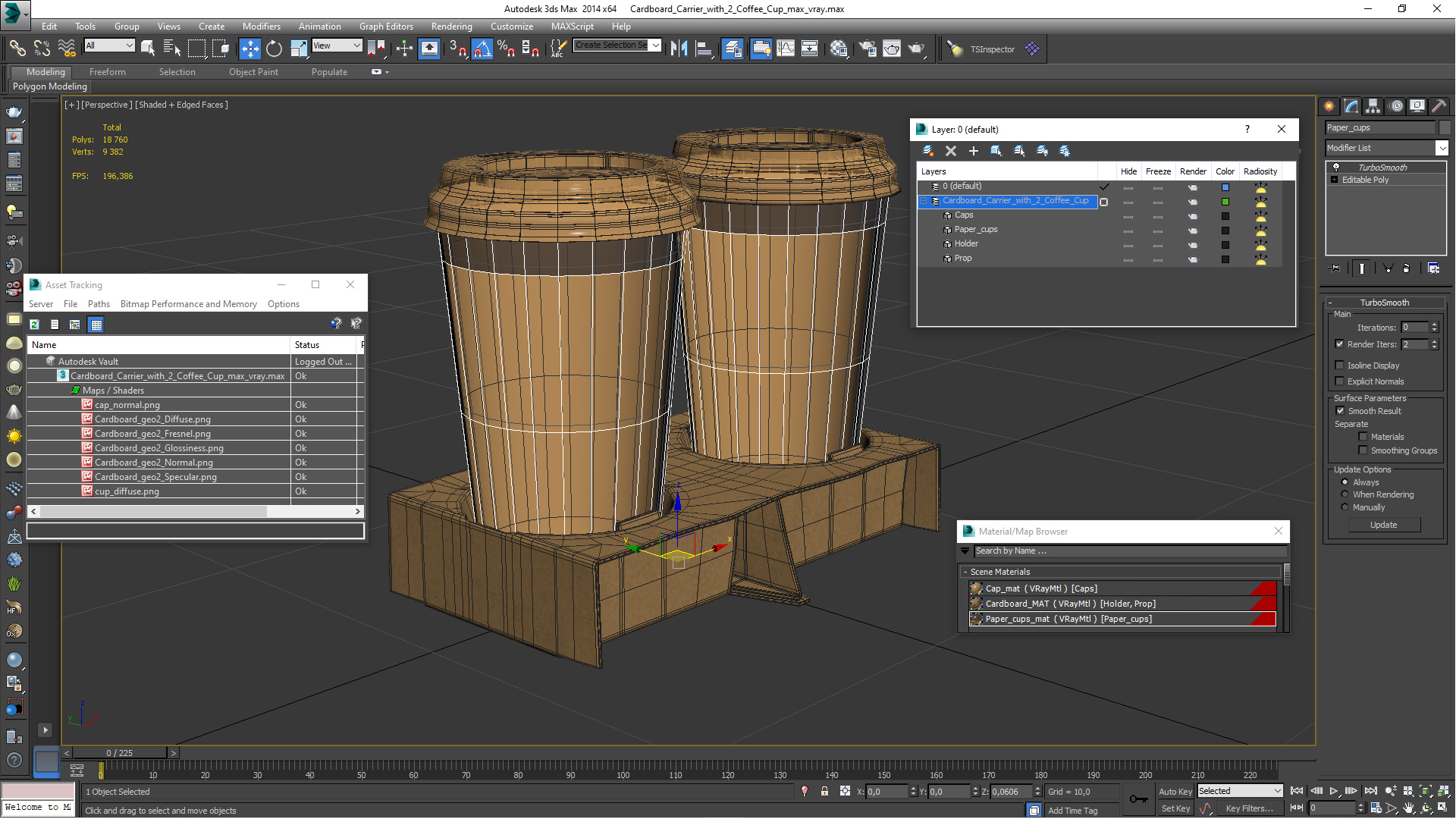 3D model Cardboard Carrier with 2 Coffee Cup