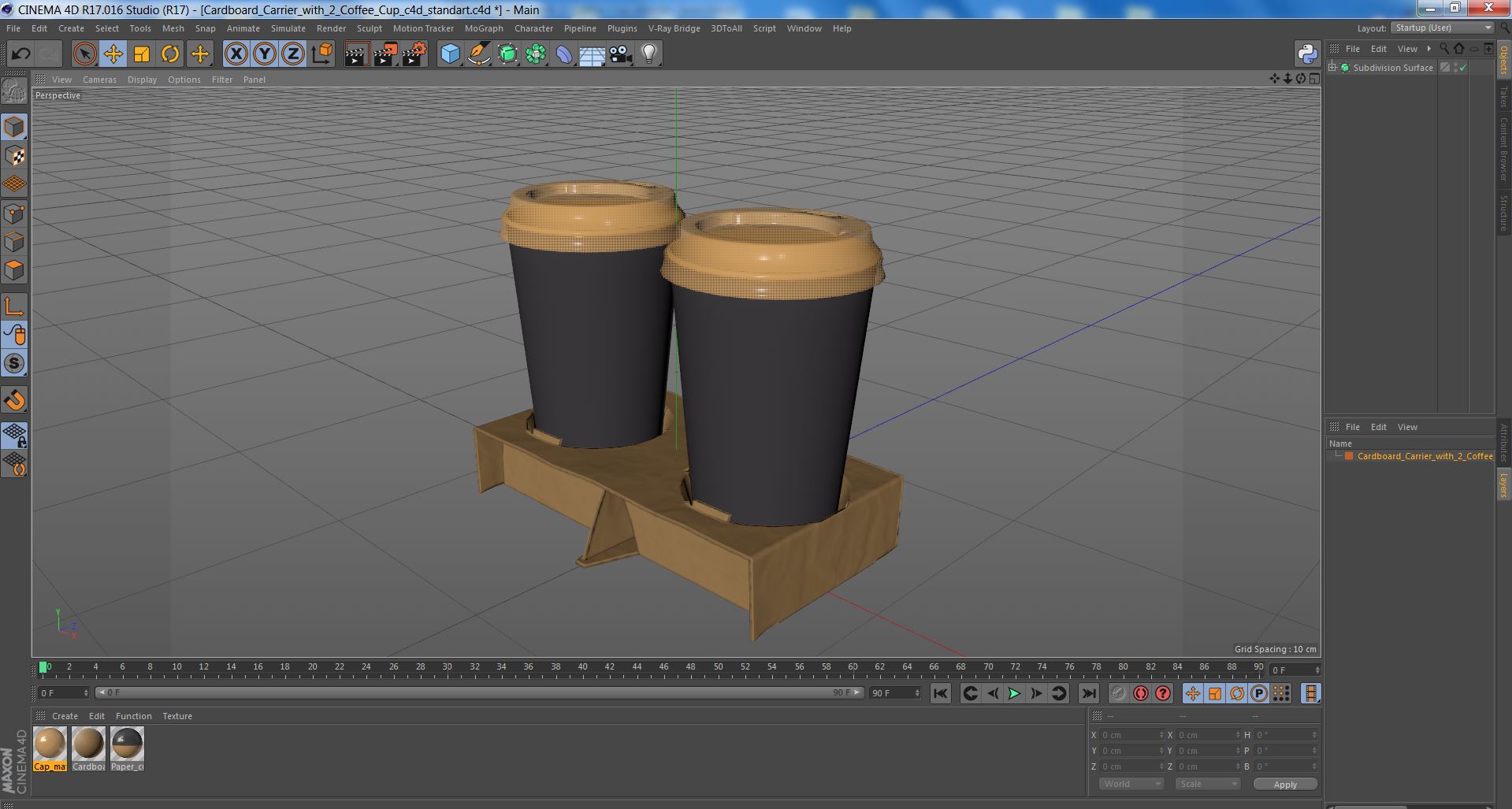 3D model Cardboard Carrier with 2 Coffee Cup