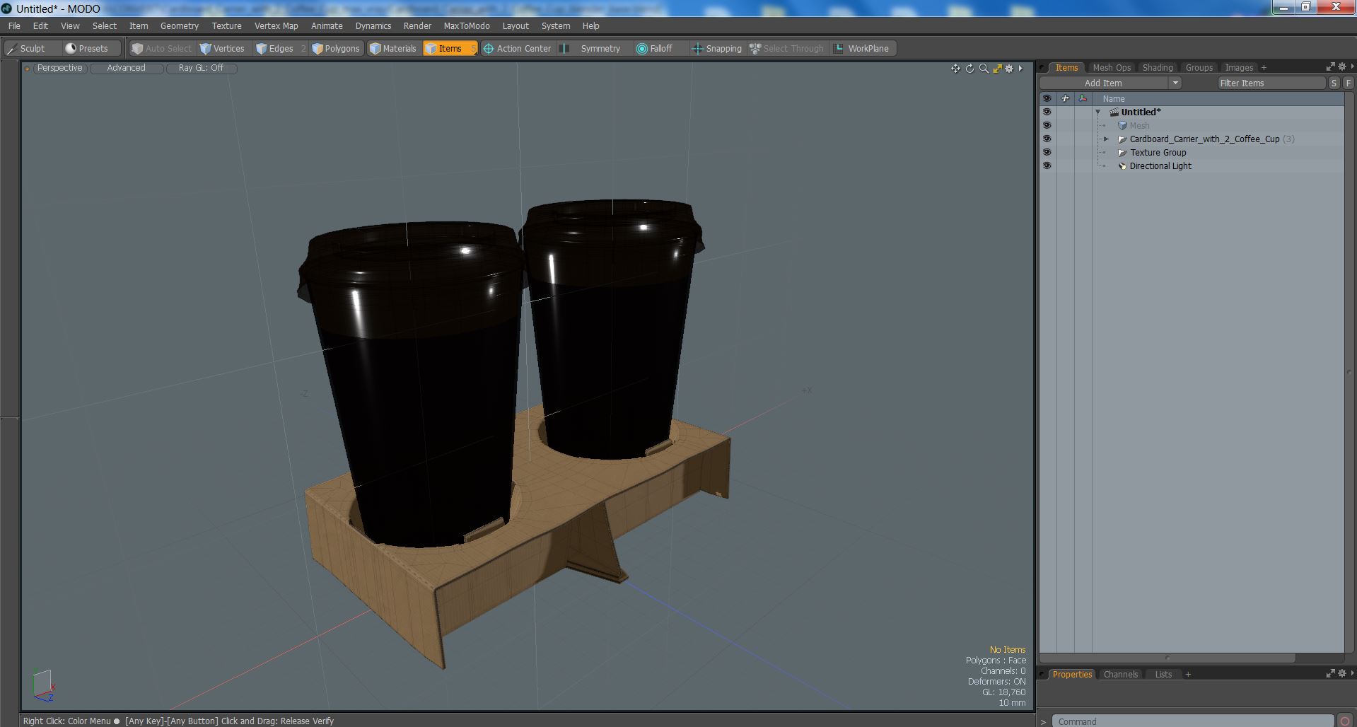3D model Cardboard Carrier with 2 Coffee Cup