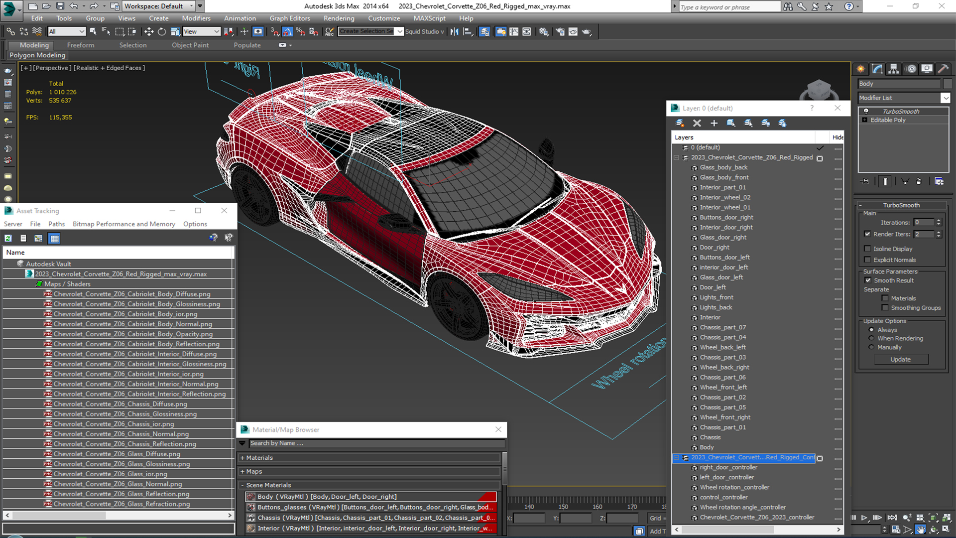 3D 2023 Chevrolet Corvette Z06 Red Rigged model