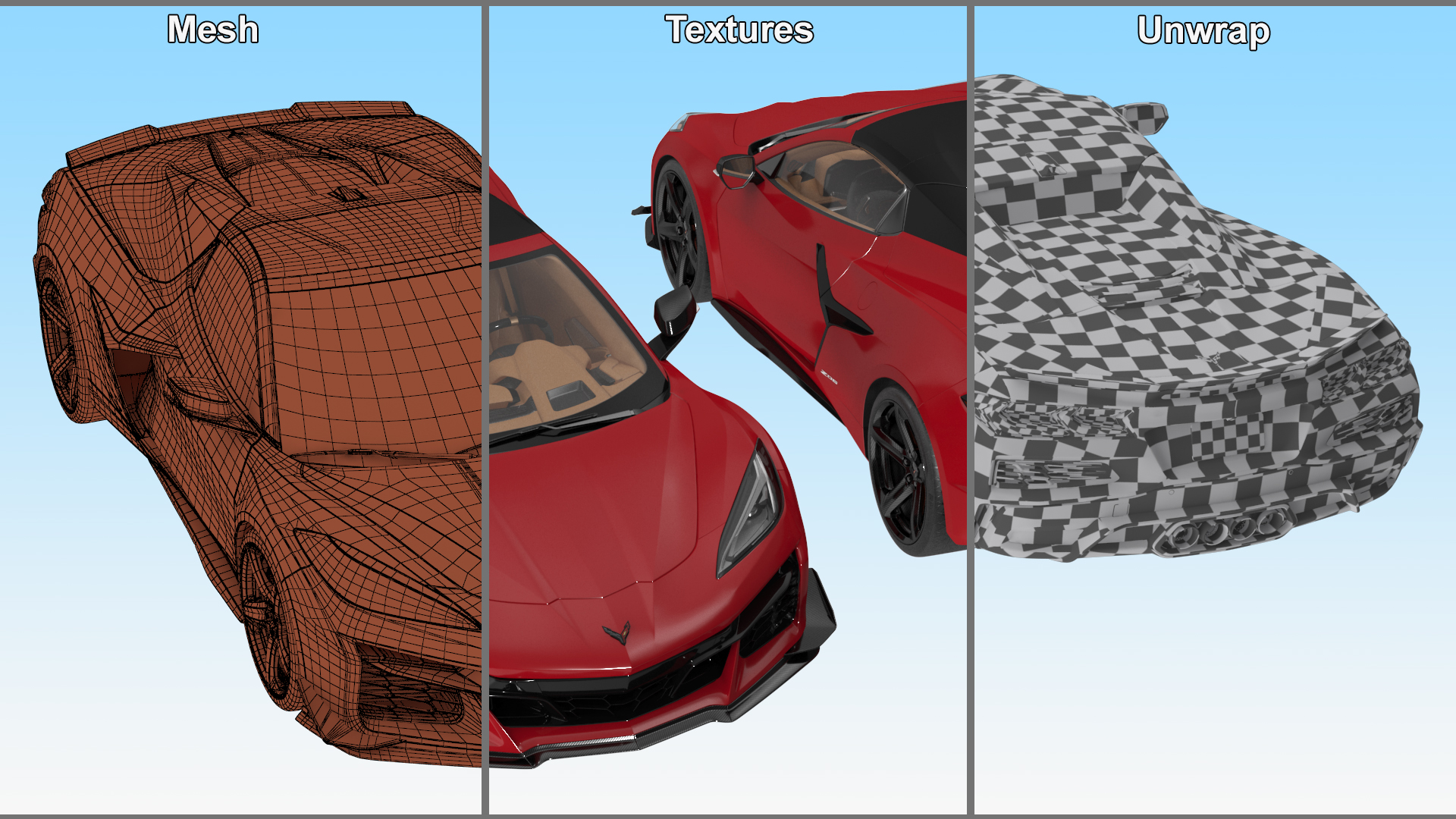 3D 2023 Chevrolet Corvette Z06 Red Rigged model