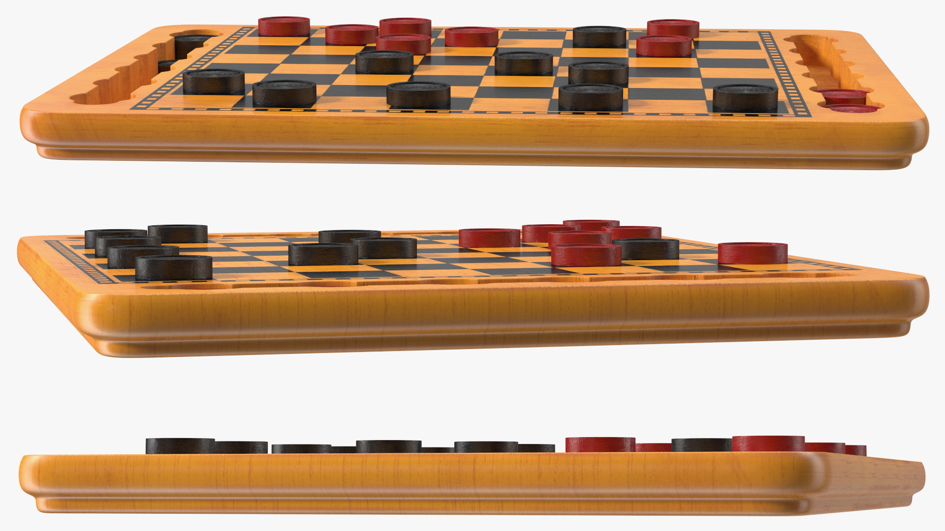 3D model Wood Checkers Set Game Process