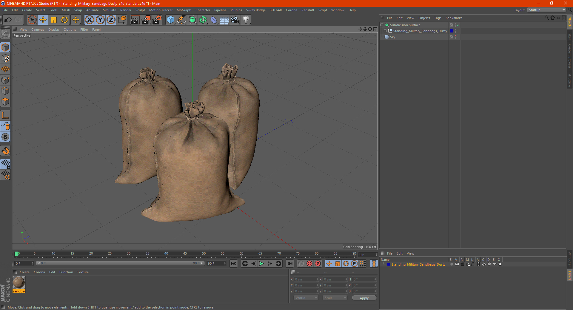 Standing Military Sandbags Dusty 3D