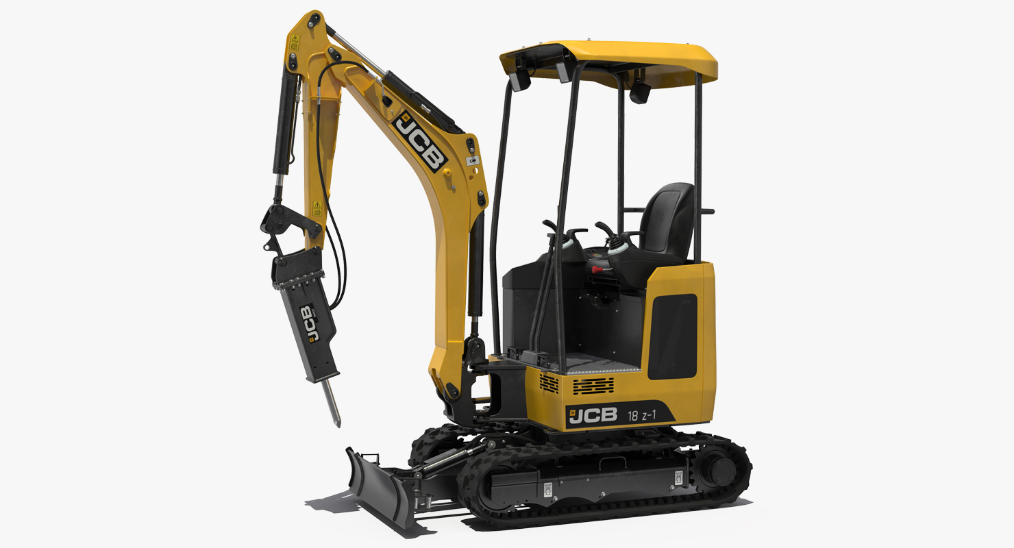3D Mini Excavator JCB 18Z1 with Breaker Hammer model