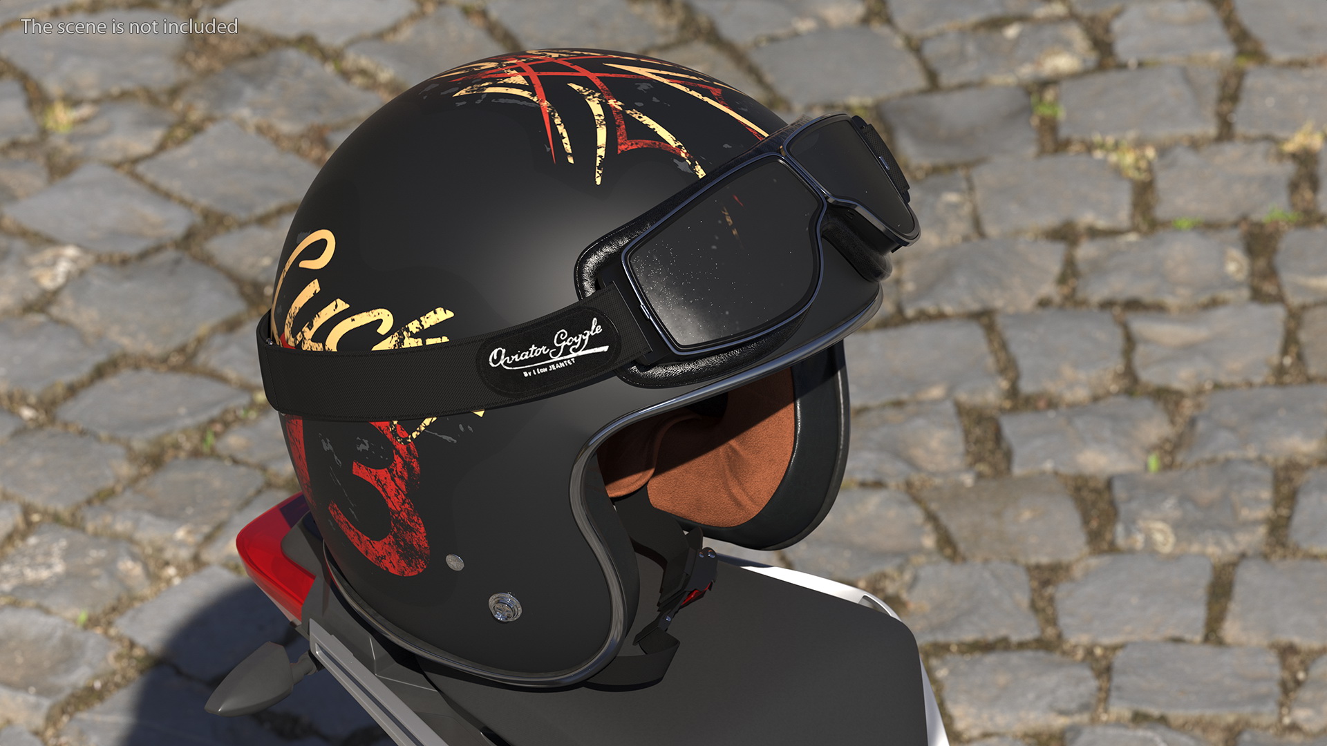 Vintage Motorcycle Helmet Lucky 13 with Goggles 3D