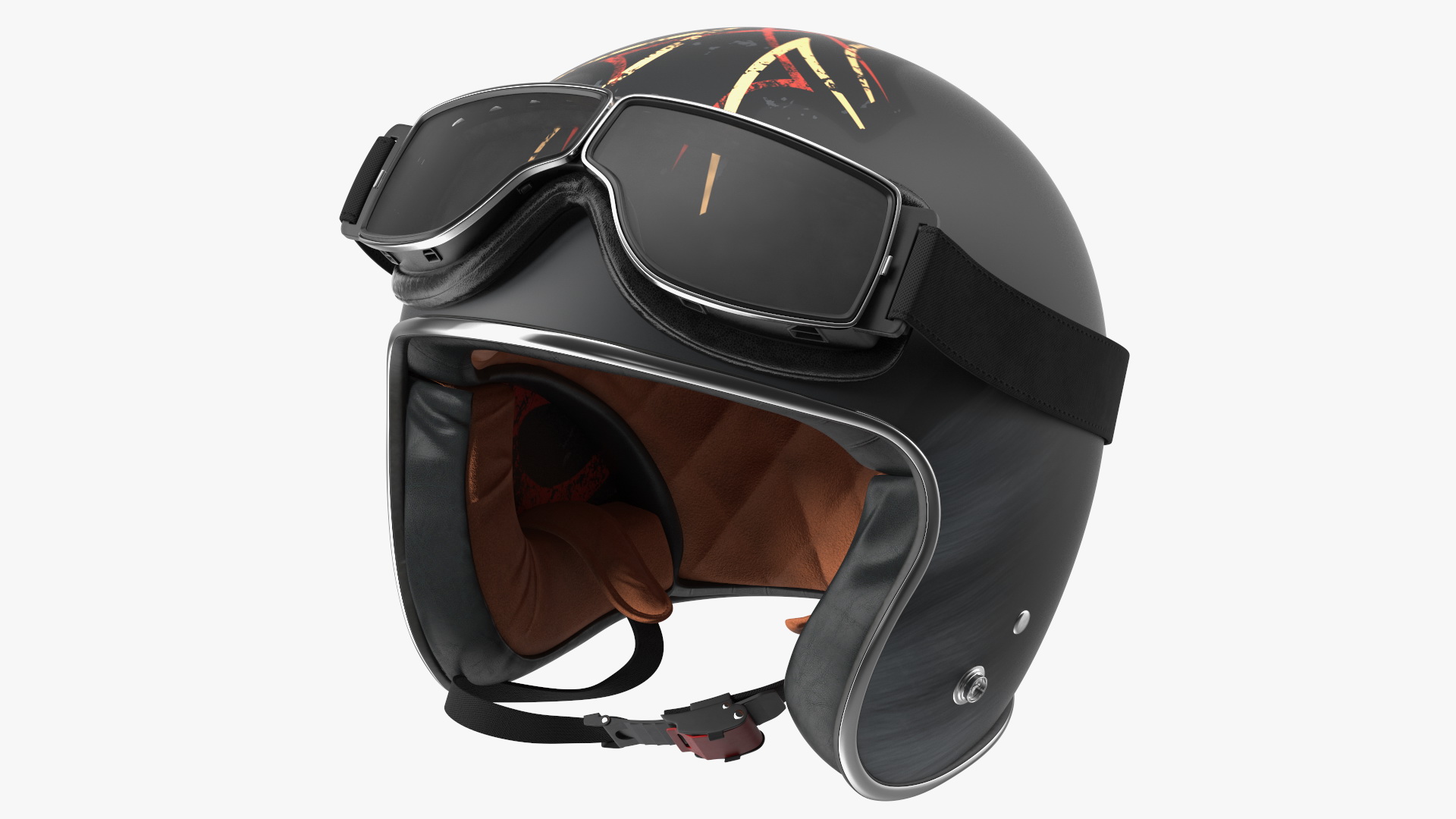 Vintage Motorcycle Helmet Lucky 13 with Goggles 3D