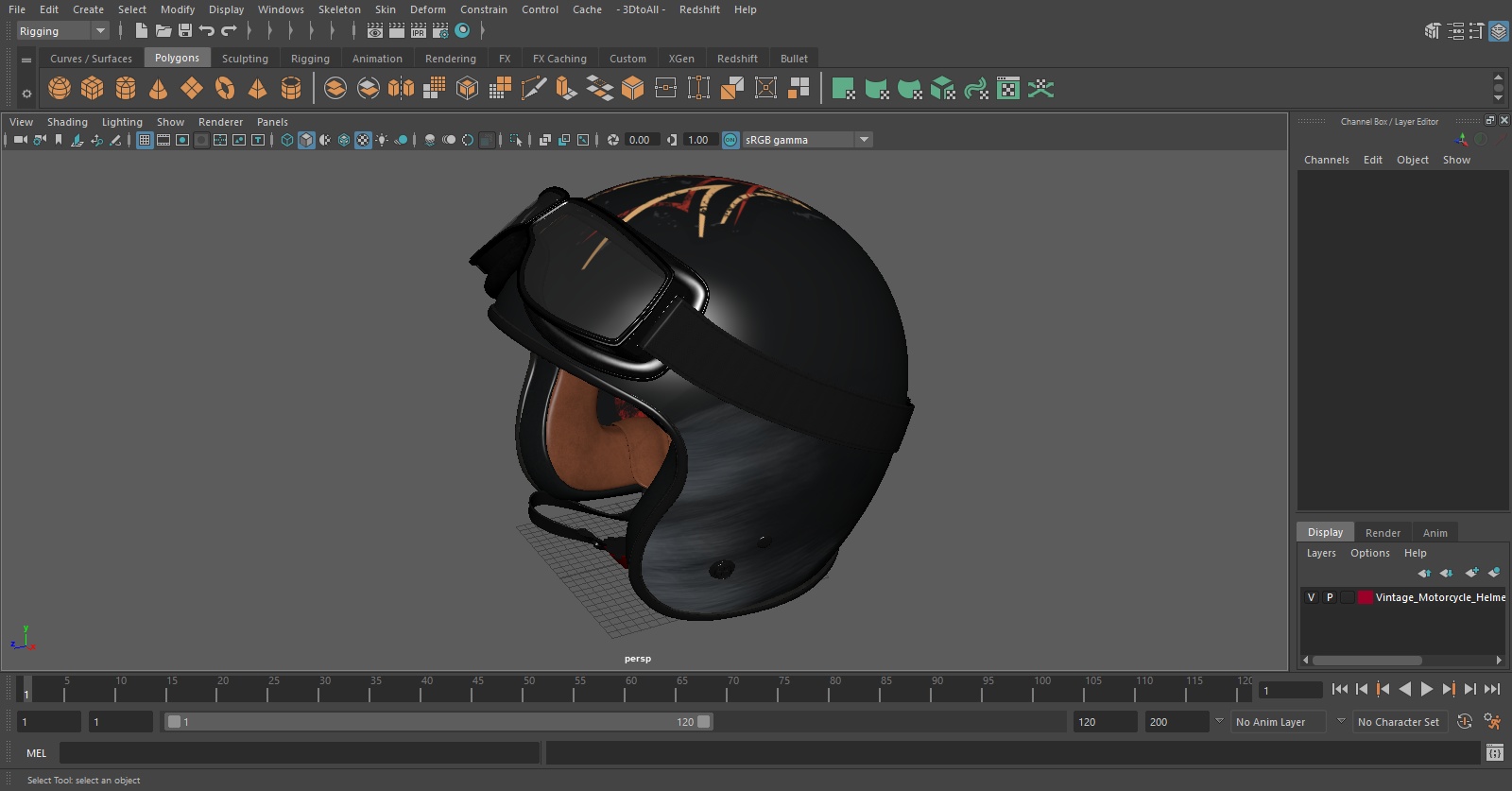 Vintage Motorcycle Helmet Lucky 13 with Goggles 3D