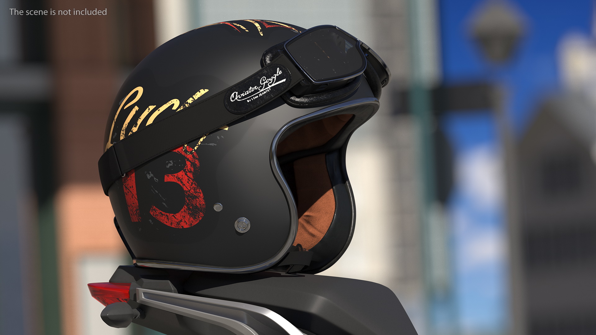 Vintage Motorcycle Helmet Lucky 13 with Goggles 3D