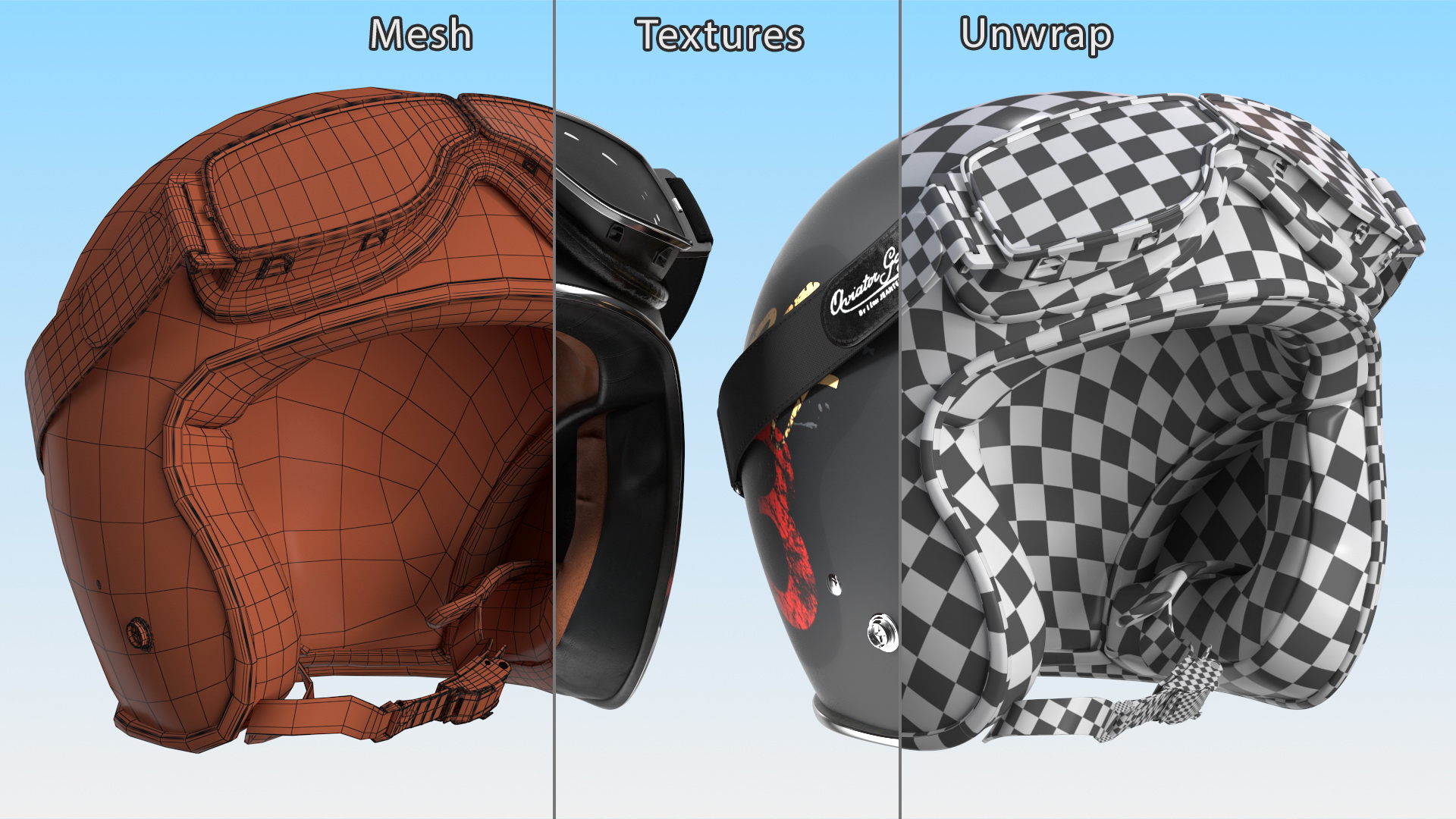 Vintage Motorcycle Helmet Lucky 13 with Goggles 3D