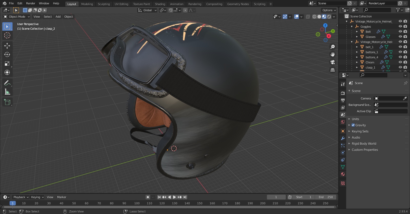 Vintage Motorcycle Helmet Lucky 13 with Goggles 3D