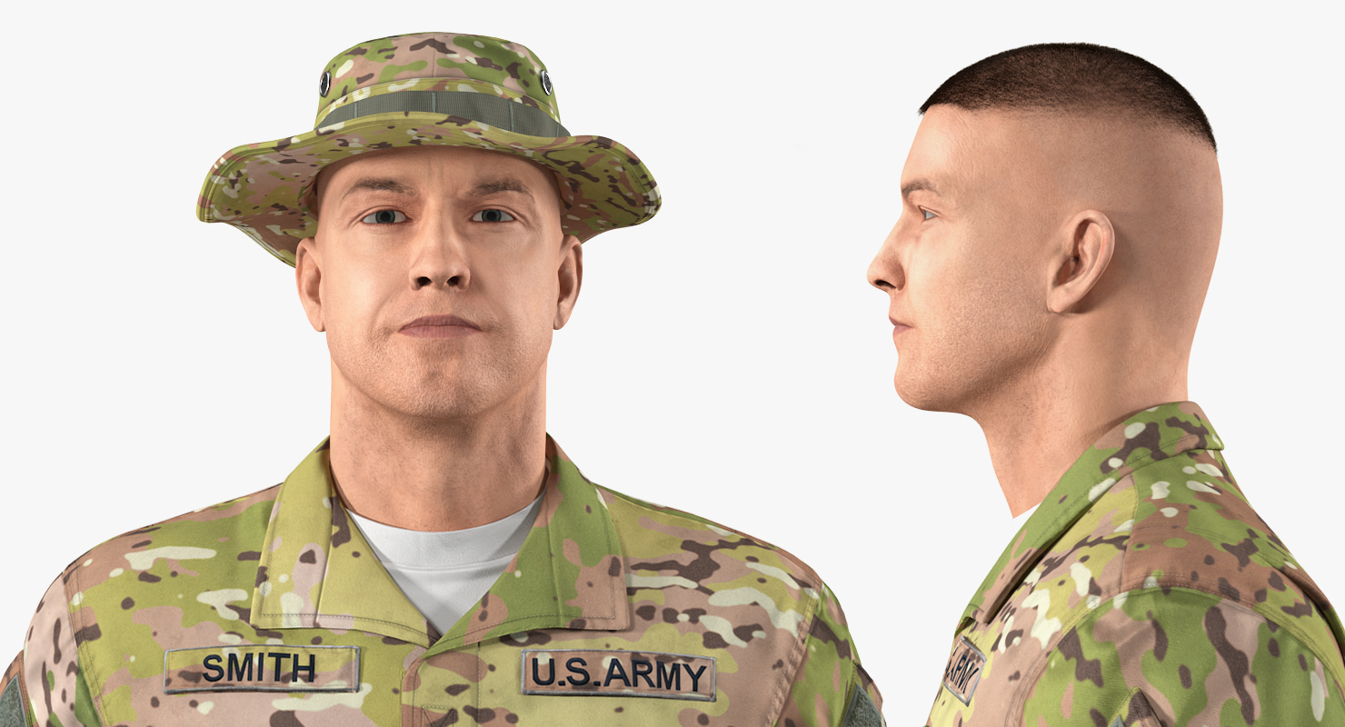 3D model US Soldier Standing at Attention ACU Camo Fur