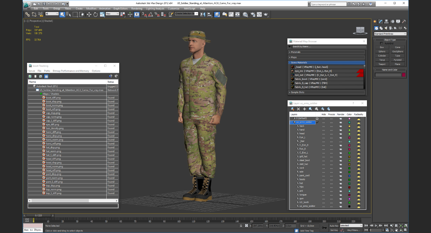 3D model US Soldier Standing at Attention ACU Camo Fur