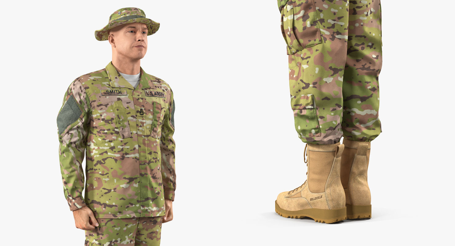 3D model US Soldier Standing at Attention ACU Camo Fur