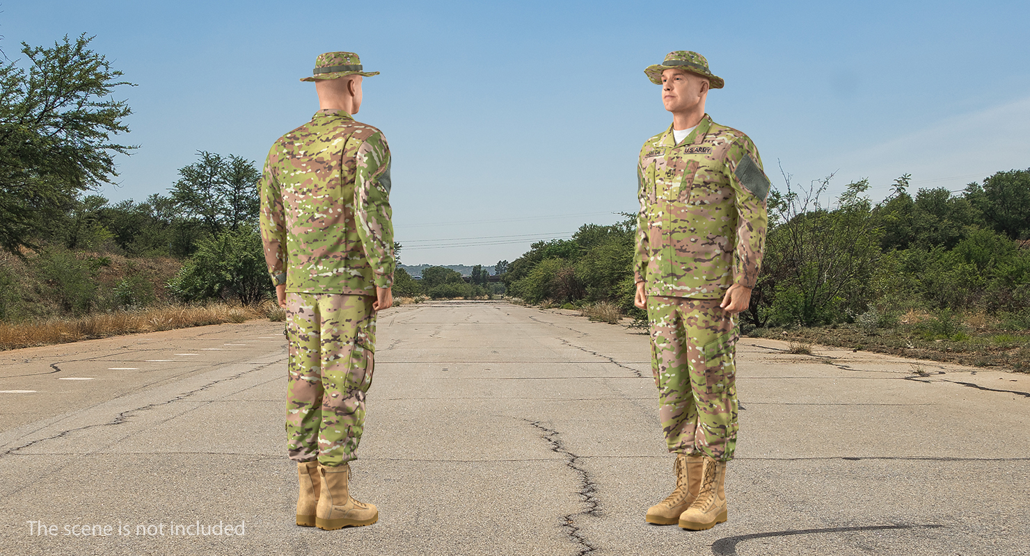 3D model US Soldier Standing at Attention ACU Camo Fur