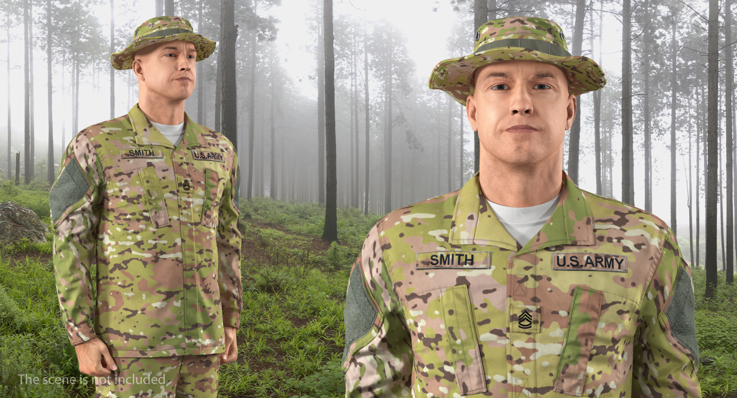 3D model US Soldier Standing at Attention ACU Camo Fur
