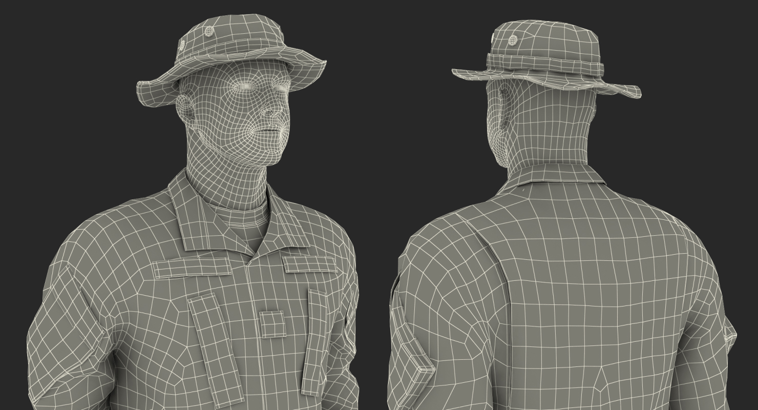 3D model US Soldier Standing at Attention ACU Camo Fur