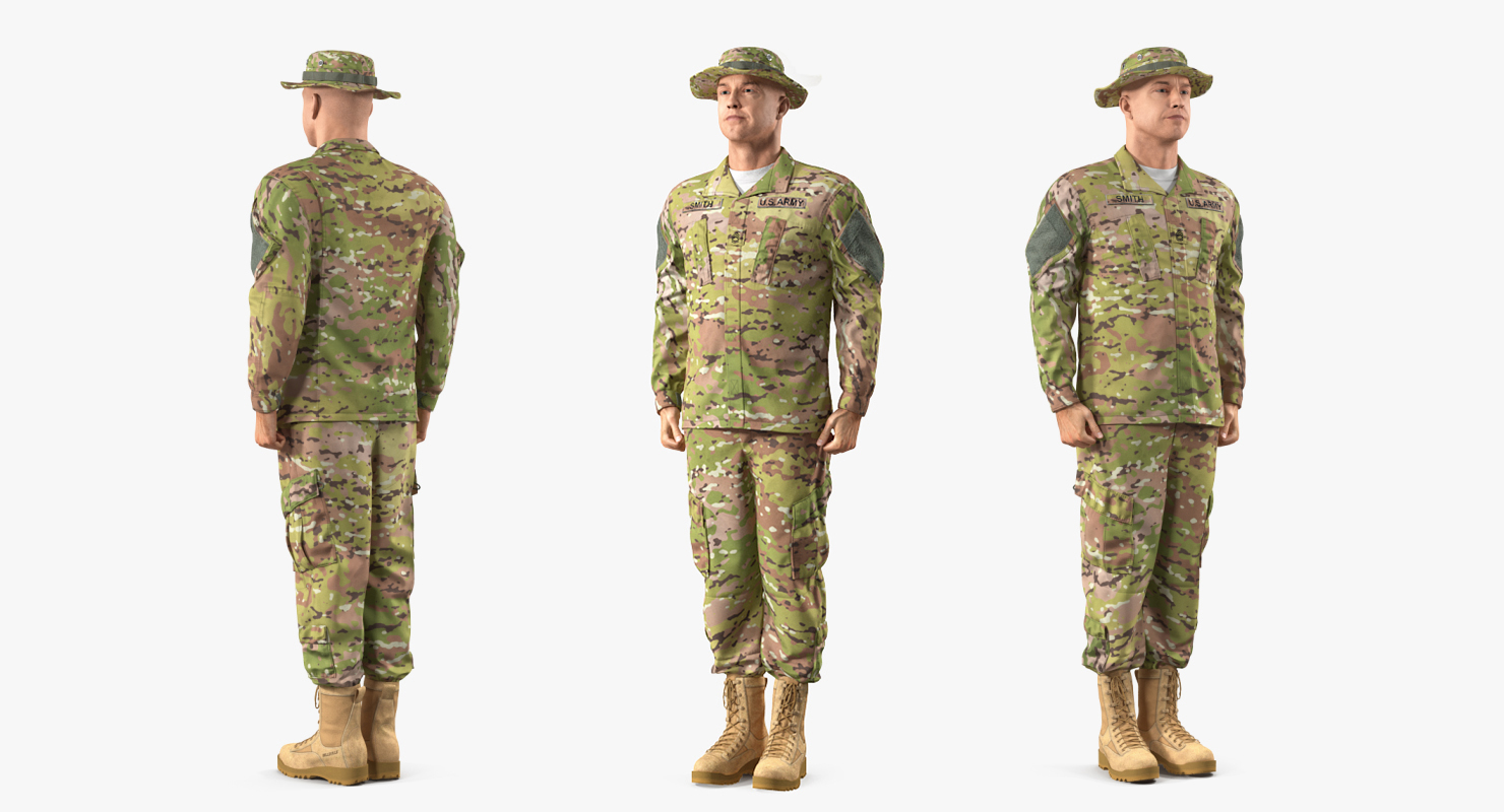 3D model US Soldier Standing at Attention ACU Camo Fur