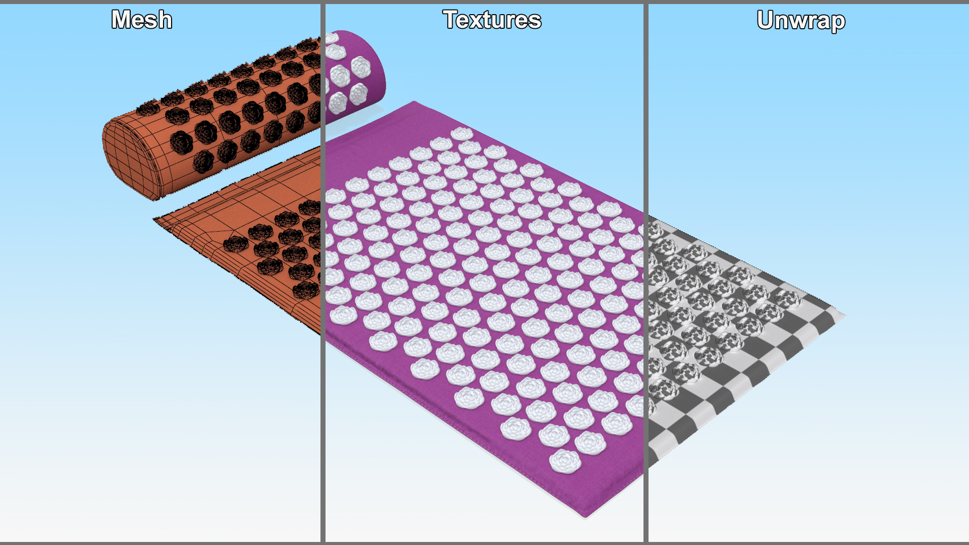 3D Acupressure Mat and Pillow Purple model