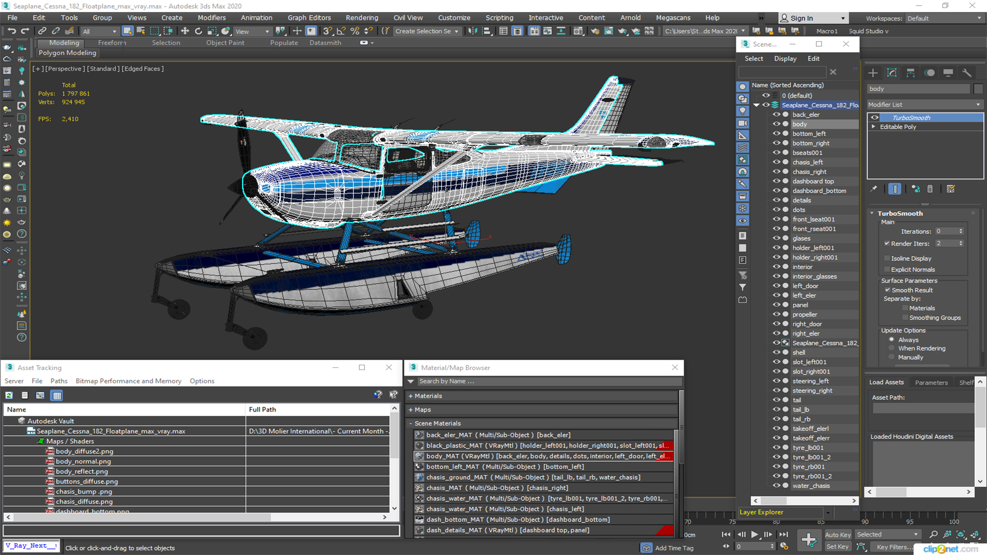 3D model Seaplane Cessna 182 Floatplane