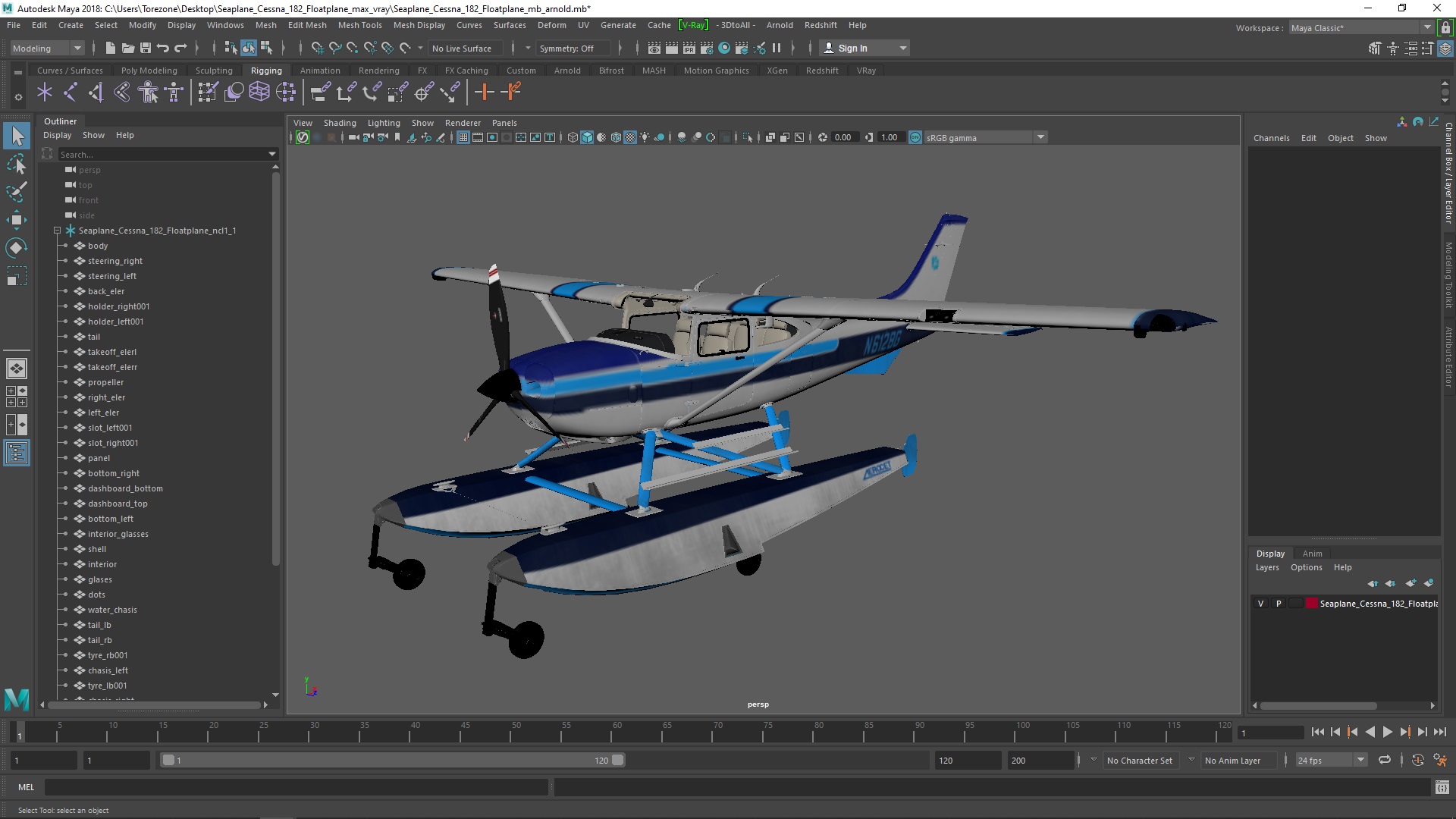3D model Seaplane Cessna 182 Floatplane