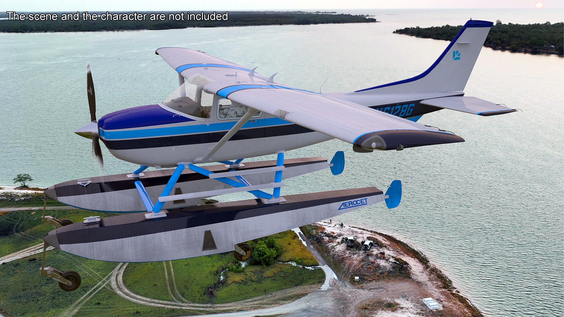 3D model Seaplane Cessna 182 Floatplane