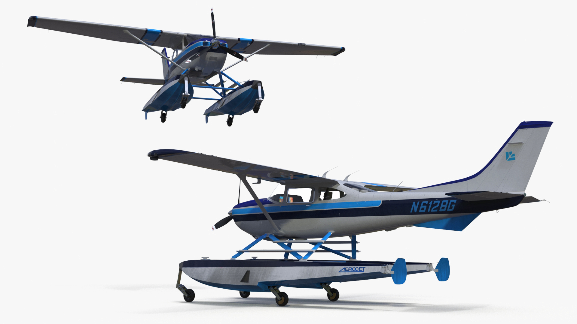 3D model Seaplane Cessna 182 Floatplane
