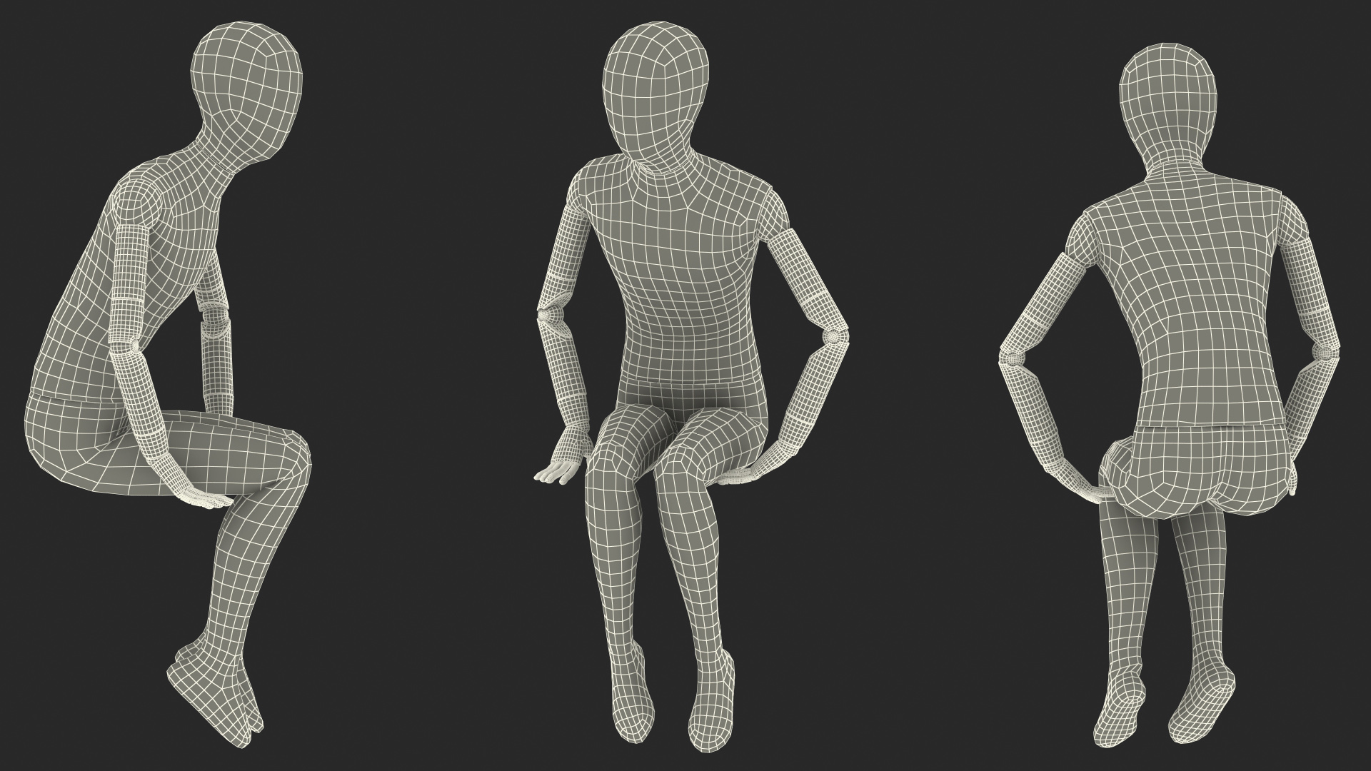 3D Flexible Child Mannequin Sitting Pose Black model