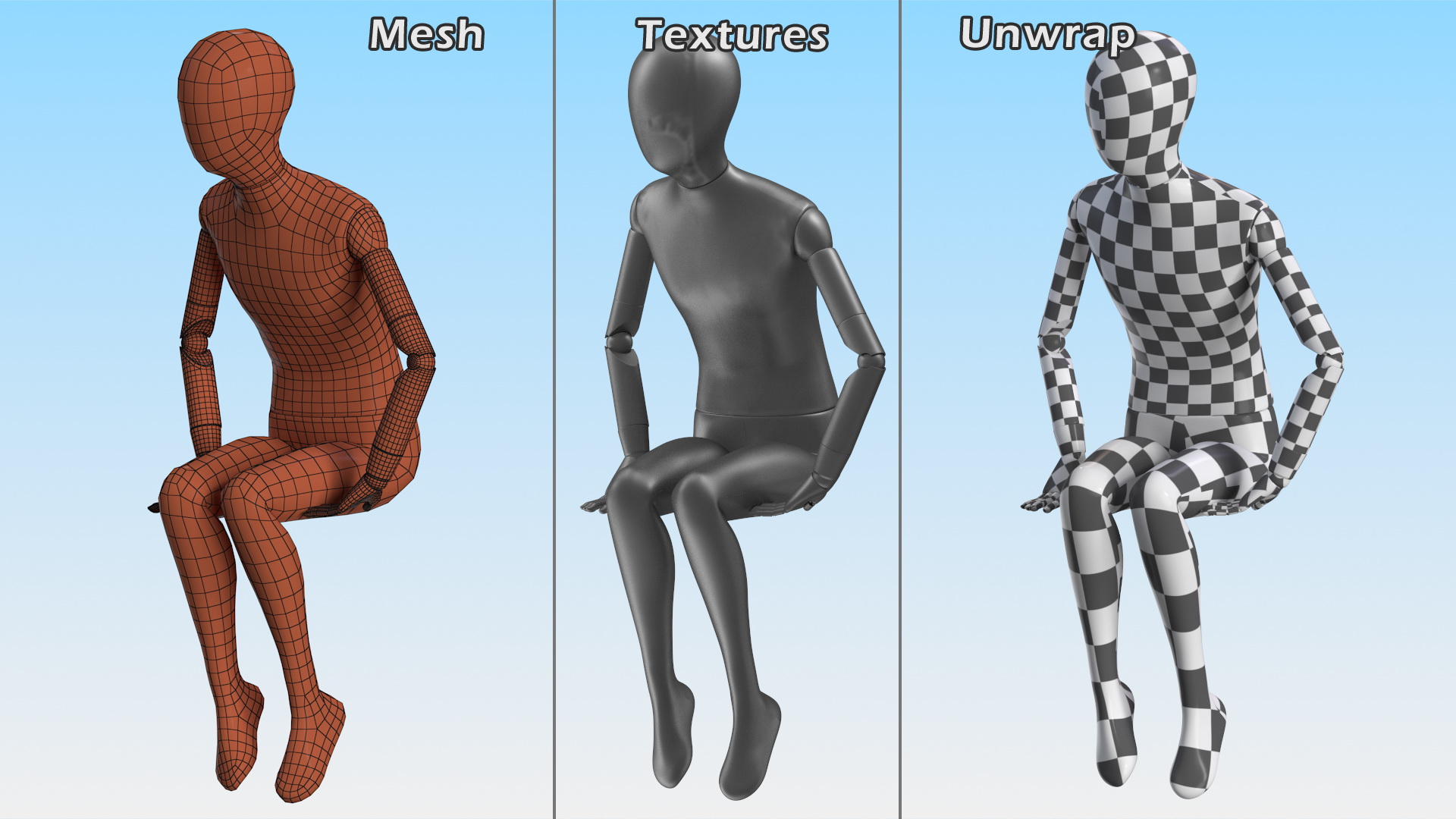 3D Flexible Child Mannequin Sitting Pose Black model