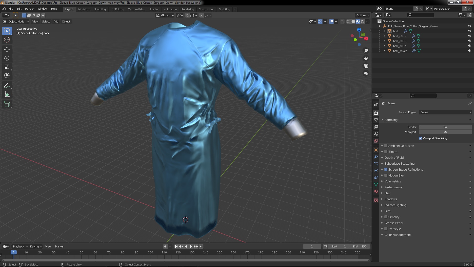 3D Full Sleeve Blue Cotton Surgeon Gown