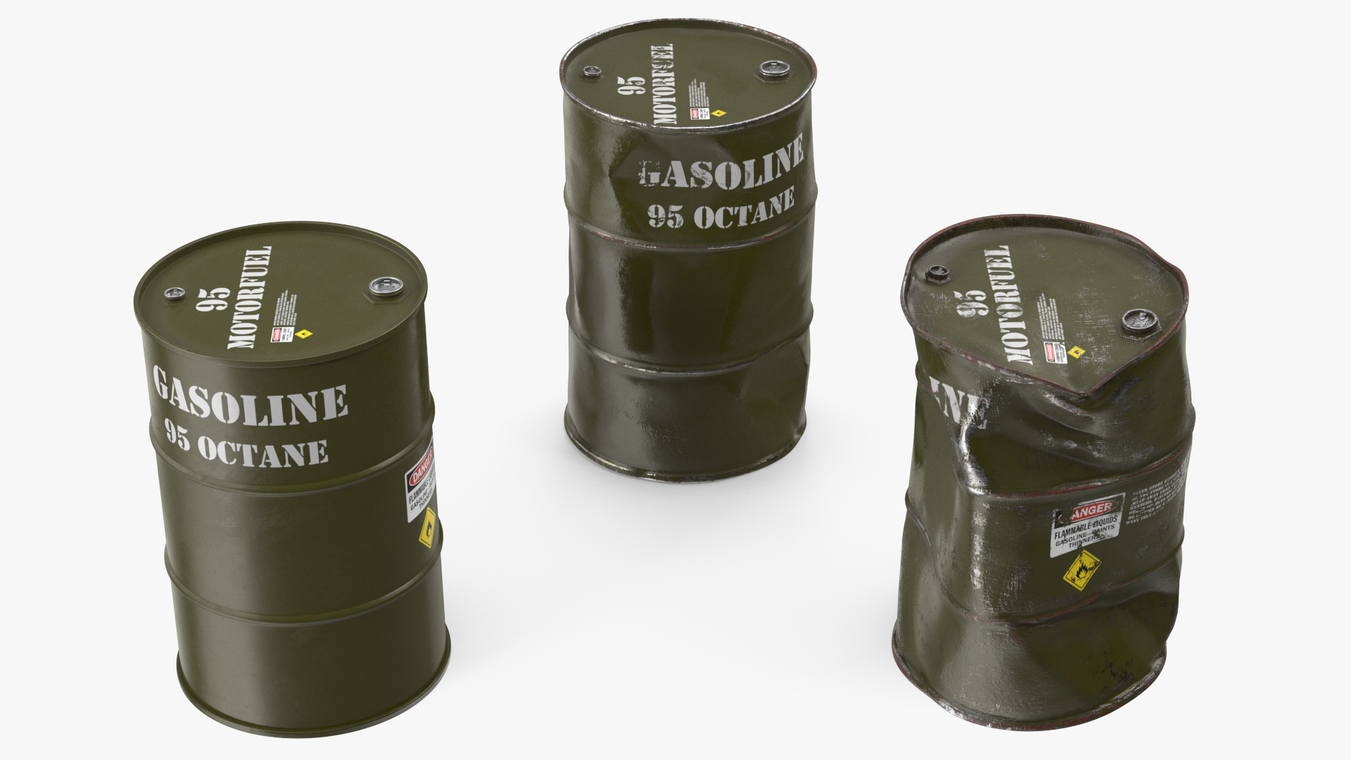 3D model Gasoline 95 Octane Metal Barrel Set