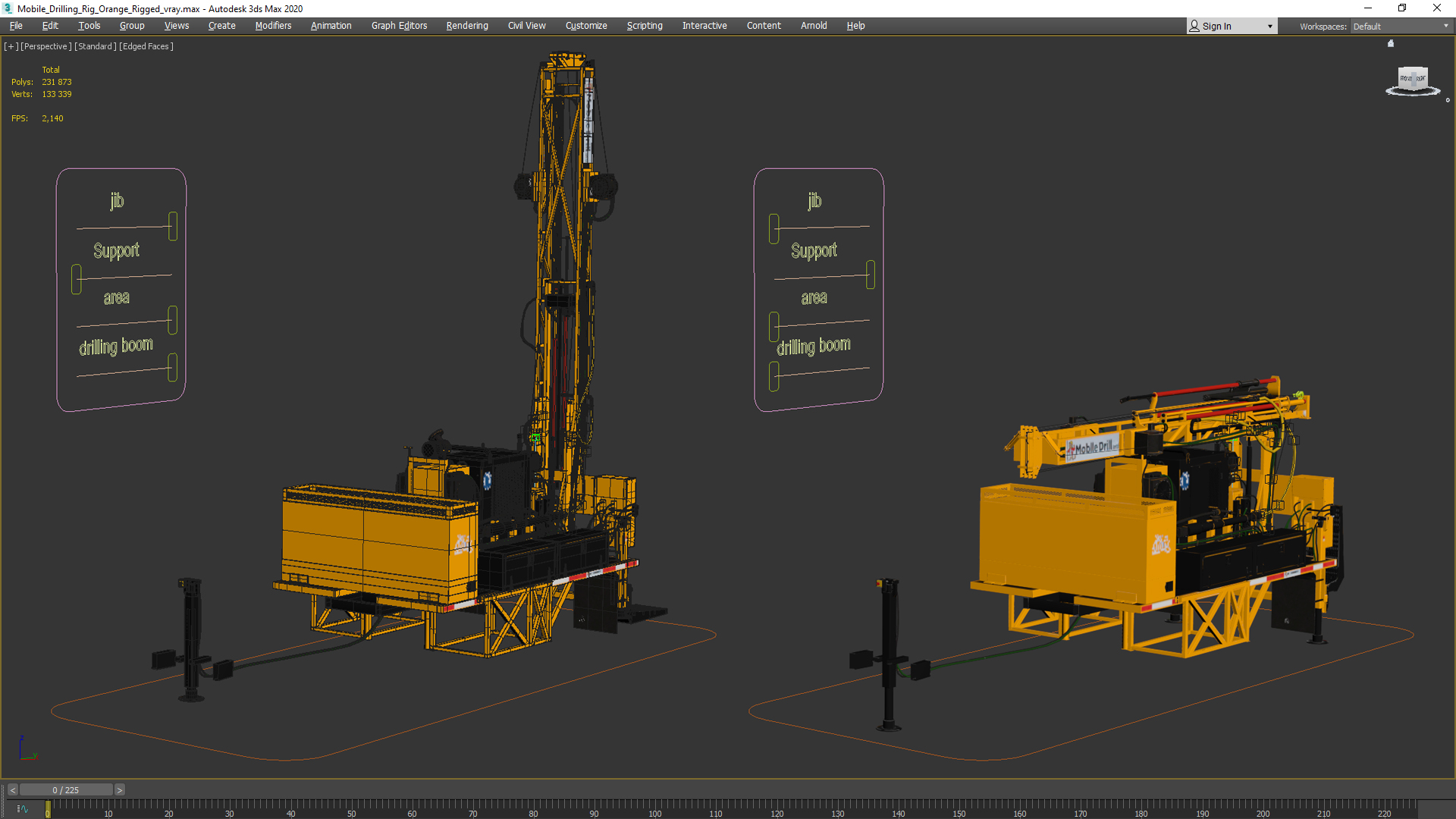3D Mobile Drilling Rig Orange Rigged model