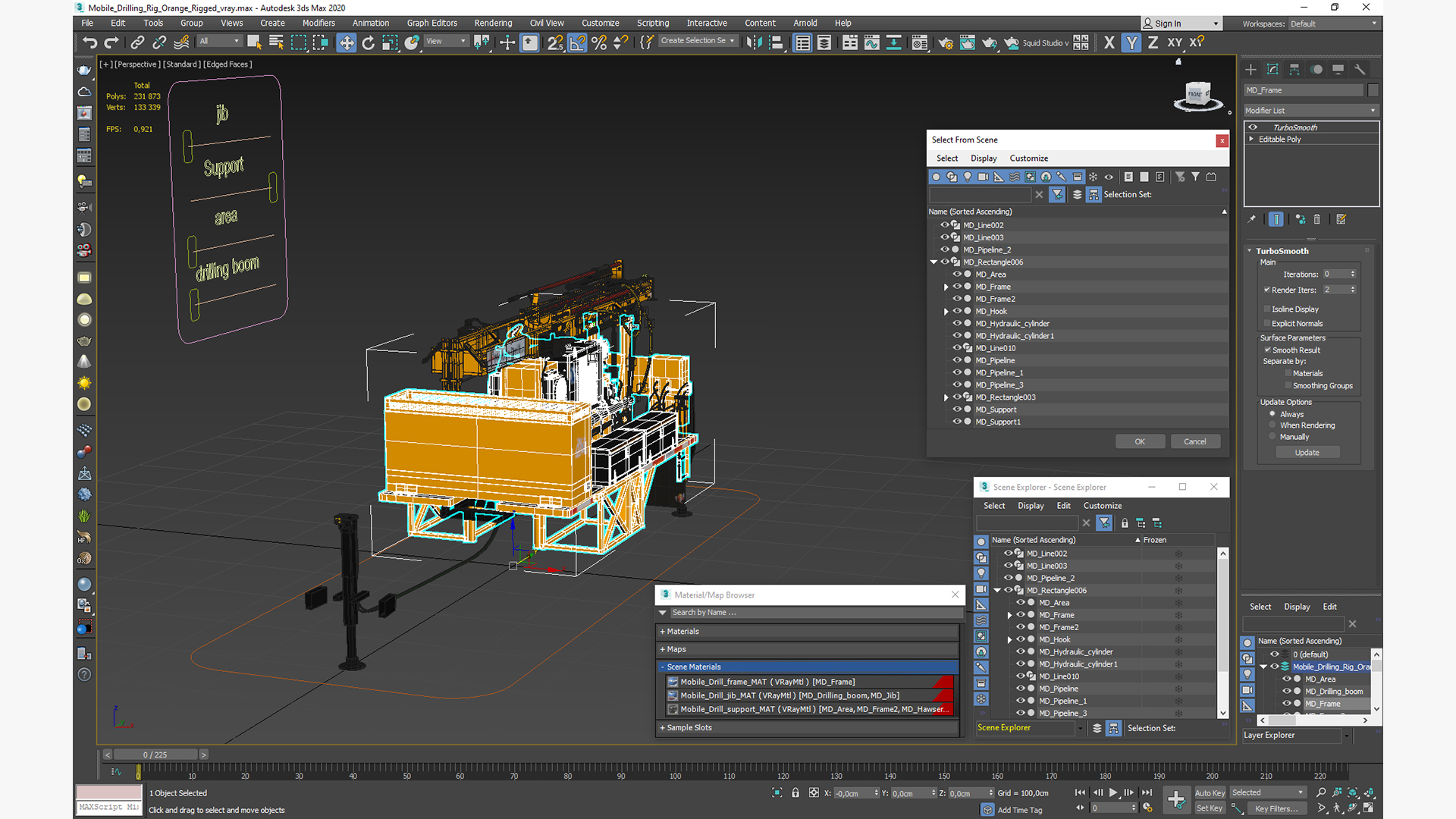 3D Mobile Drilling Rig Orange Rigged model