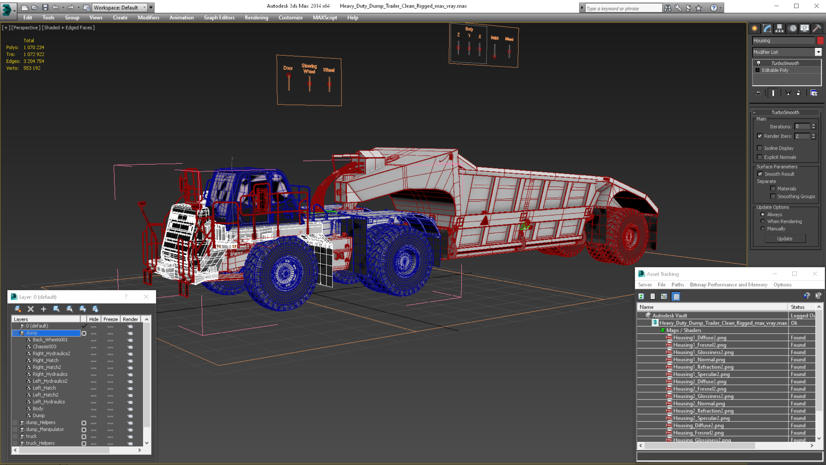 3D model Heavy Duty Dump Trailer Clean Rigged for Maya