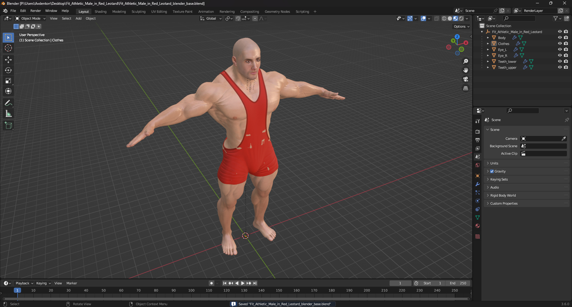 Fit Athletic Male in Red Leotard 3D