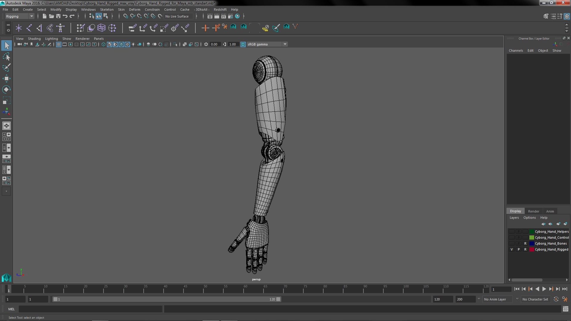 Cyborg Hand Rigged for Maya 3D