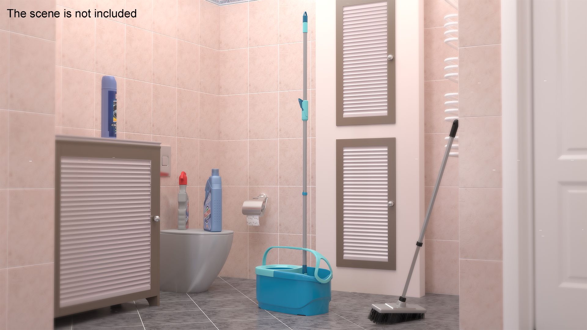 Bucket with Power Spin Wringer and Twist Mop Turquoise 3D model